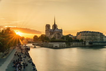 Cathedral of Notre Dame de Paris at sunset, France