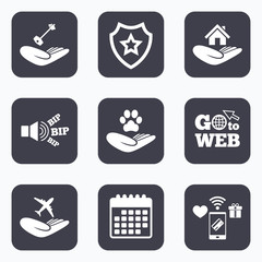 Helping hands icons. Protection and insurance.