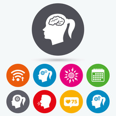 Head with brain icon. Female woman symbols.