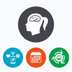Head with brain sign icon. Female woman head