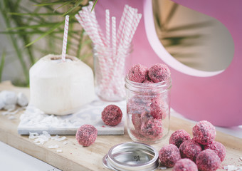 Obraz na płótnie Canvas Sweet, chocolate meatballs with lingonberries