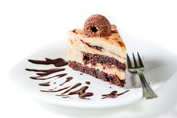 Piece of cookies cake on a white background