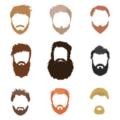 Fototapeta premium Fashionable men's hairstyle, beard, face, hair, cut-out masks, a collection of flat icons.