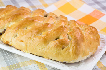 Fresh baked cabbage mushrooms fancy pie.
