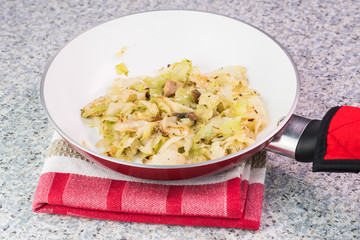 Fried cabbage with mushrooms - filling for cabbage, mushroom pie