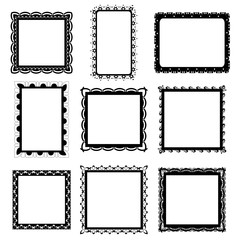 Set of ornate black picture frames isolated on white,frame illustration,picture frame designs vector illustration on white isolated background