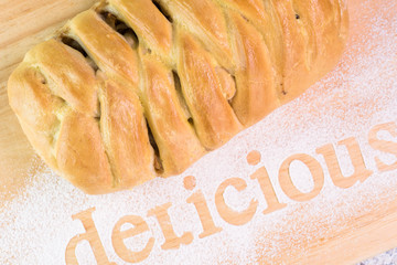  Fresh baked delicious homemade cabbage mushroom fancy pie.