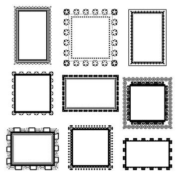 Set of ornate black picture frames isolated on white,frame illustration,picture frame designs vector illustration on white isolated background