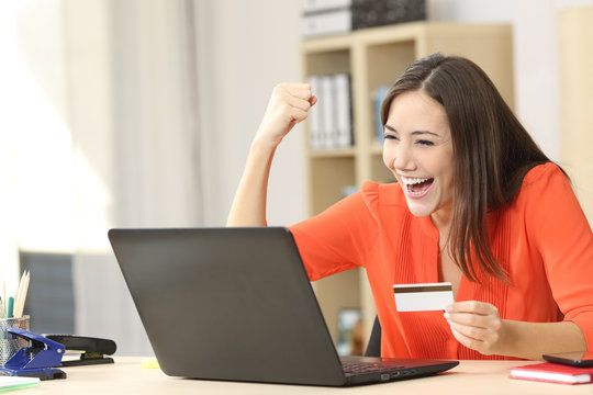 Euphoric shopper buying online