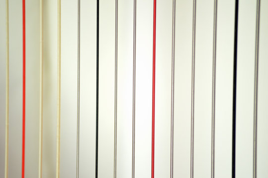 Pedal harp strings, closeup