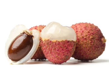 Lychee or litchi (tropical fruit) on white background