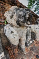 Fototapeta na wymiar Details of pagoda base at Wat Maheyong, Ancient temple and monument in Ayutthaya province, Thailand
