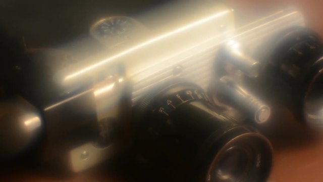 Old camera with two lenses. blur effect retro camera
