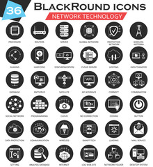 Vector Network technology circle white black icon set. Ultra modern icon design for web.