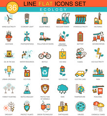 Vector Ecology flat line icon set. Modern elegant style design for web.