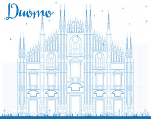 Outline Duomo in Blue Color. Milan. Italy.