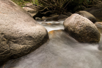 flow of water through rocks in river