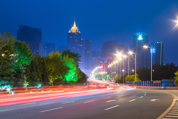 Light tracks on the street in China Shenyang