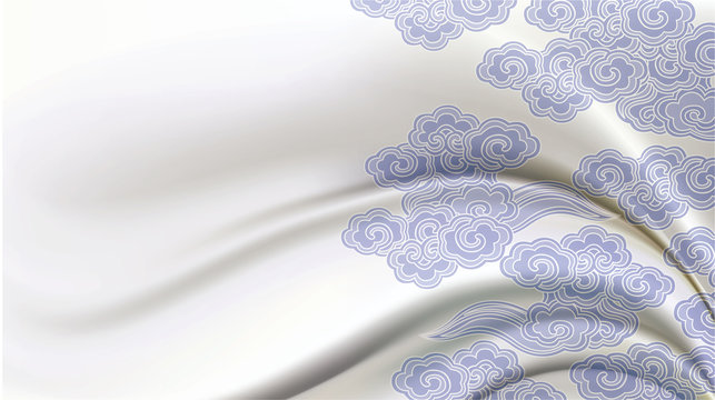 Vector Chinese Pattern On Ivory Silk Fabric. Background, Pattern