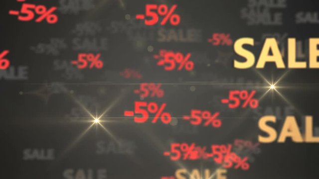Seamless looping 3d animation of red and golden &ldquo;-5% sale&rdquo;
