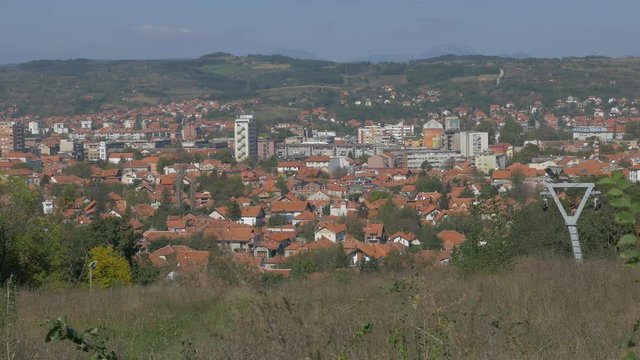 Eastern Serbia city of Zajecar 4K 2160p UHD video from Kraljevica hill nearby - Town of Zajecar cityscape 4K 3840X2160 UHD footage 