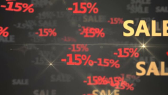 Seamless looping 3d animation of red and golden &ldquo;-15% sale&rdquo;