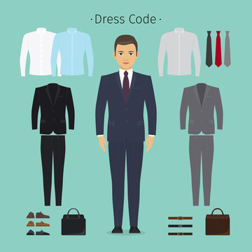 Business man clothes. Young man in office clothes vector illustration