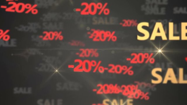 Seamless looping 3d animation of red and golden &ldquo;-20% sale&rdquo;