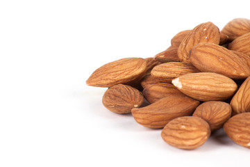 Almonds on a white