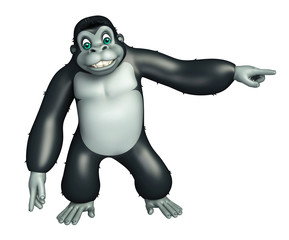 Obraz premium cute Gorilla cartoon character with pointing towards black space