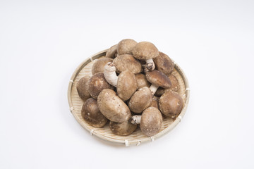 竹ざるに盛ったしいたけ