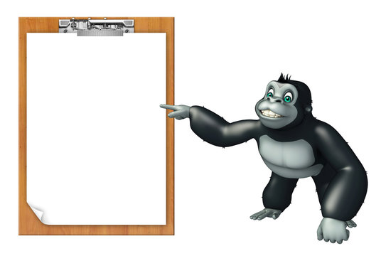 cute Gorilla cartoon character with exam pad