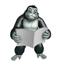 cute Gorilla cartoon character with news paper