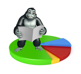 cute Gorilla cartoon character with news paper and circle sign