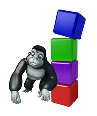 cute Gorilla cartoon character with level sign