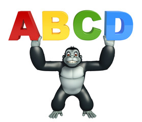 fun Gorilla cartoon character with ABCD sign
