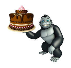 cute Gorilla cartoon character with cake