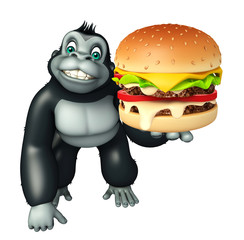 cute Gorilla cartoon character with burger