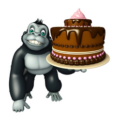 cute Gorilla cartoon character with cake