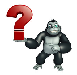 fun Gorilla cartoon character with question mark sign
