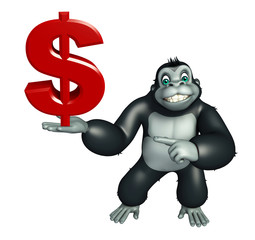 cute Gorilla cartoon character with doller sign