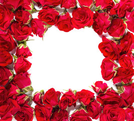 Bouquet of roses arranged to form a frame or design element for floral themes.