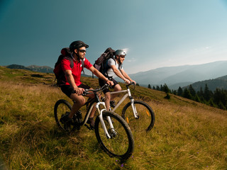 Fototapeta na wymiar men riding mountain bikes