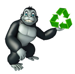 cute Gorilla cartoon character with recycle sign