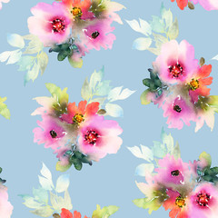 Seamless pattern with flowers watercolor