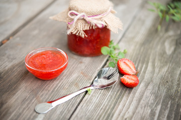 Tasty strawberry jam in a jar
