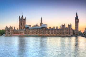 Fototapeta na wymiar Big Ben and Westminster Palace in London at sunset, UK