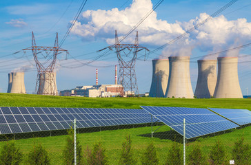Nuclear power plant Dukovany with solar panels in Czech Republic Europe