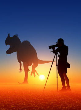 Photographer and dinosaur