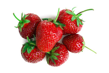 a bunch of ripe delicious strawberries on white isolated background
